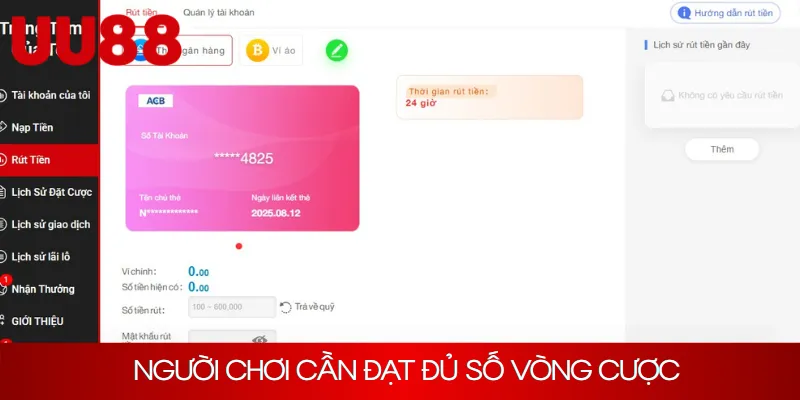 Người chơi cần đạt đủ số vòng cược khi rút thưởng ưu đãi